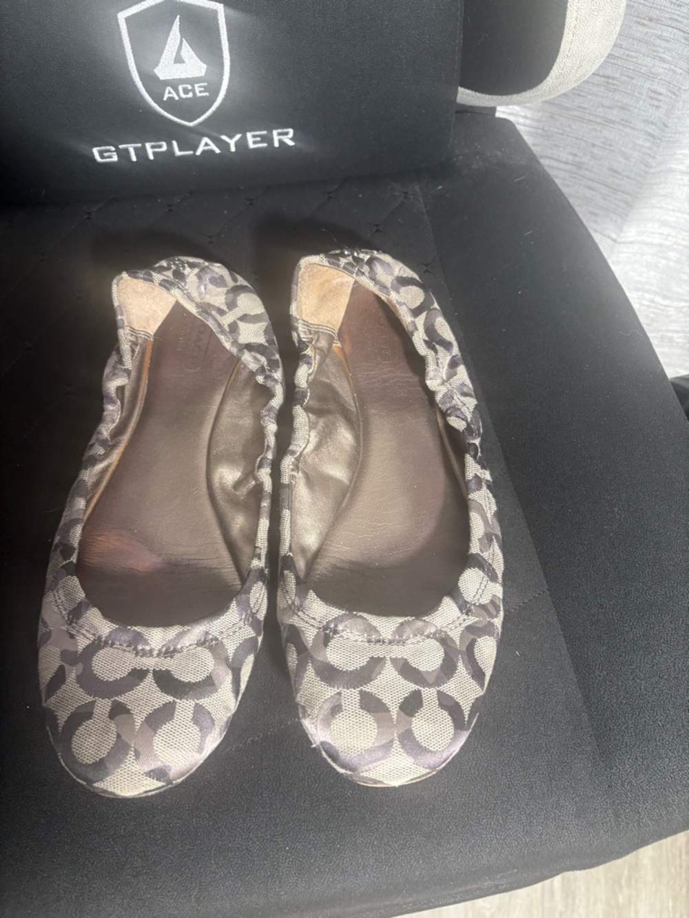Coach Signature Canvas Ballet Flats in Gray and Cream